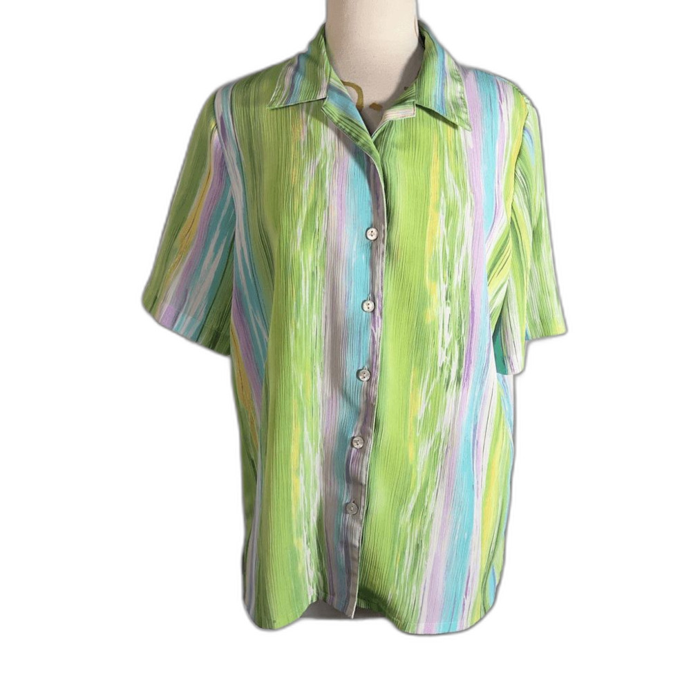 Alia Blouse Size 12 Vintage 90's Green Aqua Watercolor Statement Piece Top